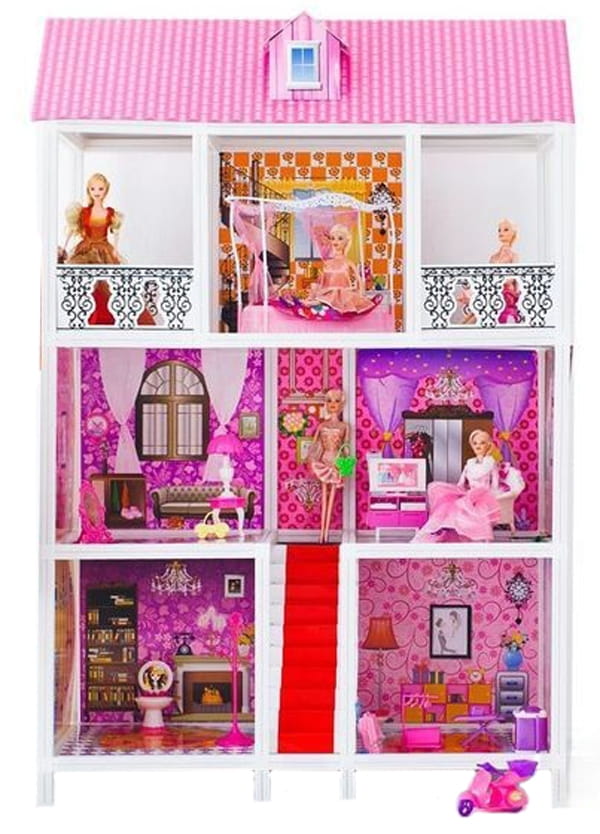 Дом для кукол Барби PAREMO - 5 комнат (с лестницей и мебелью)