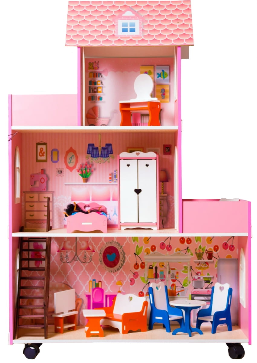 Кукольный домик с мебелью SUNNYTOY Большое розовое счастье